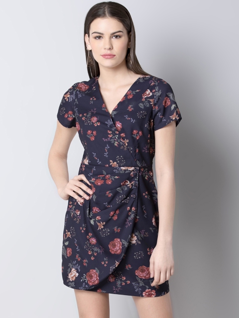 FabAlley Women Blue Printed Wrap Dress