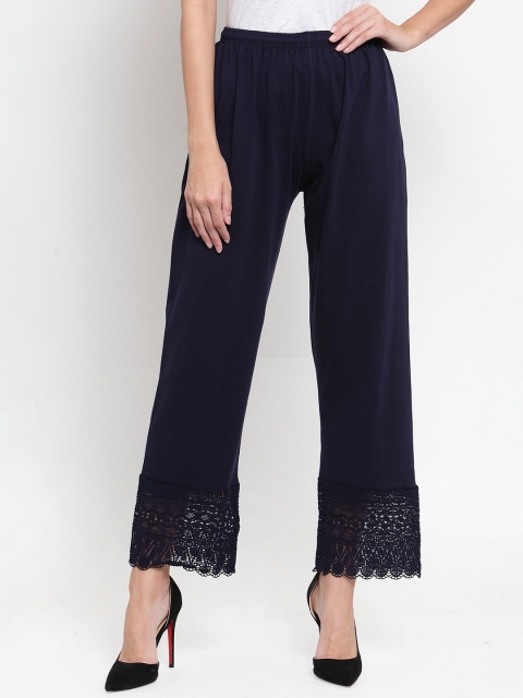 Clora Creation Women Navy Blue Solid Straight Palazzos