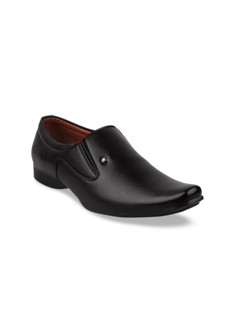 FAUSTO Men Black Textured Formal Slip-On Shoes