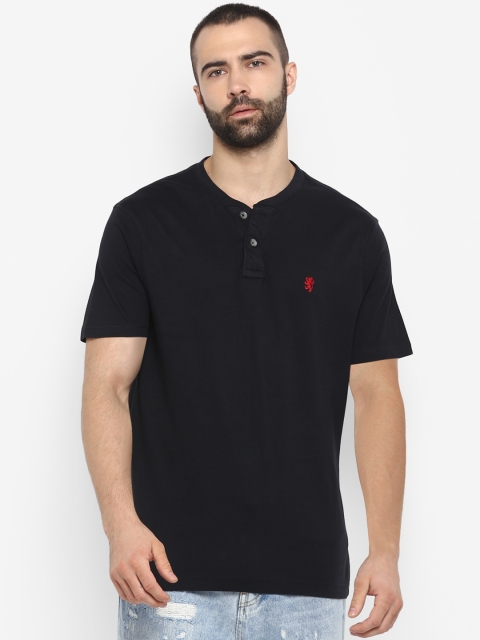 Red Tape Men Black Solid Mandarin Collar T-shirt