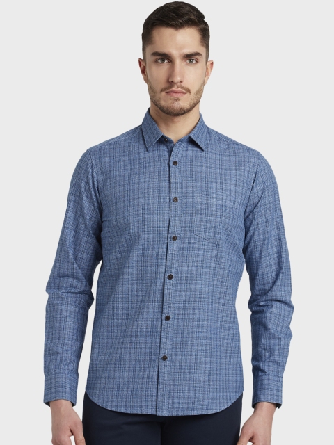 ColorPlus Men Blue Regular Fit Checked Casual Shirt