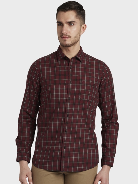 ColorPlus Men Maroon & White Regular Fit Checked Casual Shirt