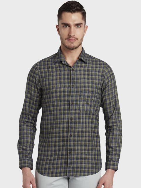 ColorPlus Men Green & Blue Regular Fit Checked Casual Shirt