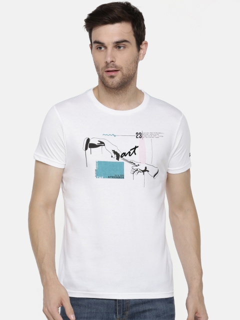 Steenbok Men White Printed Round Neck T-shirt