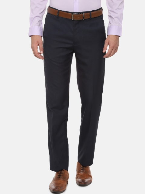 Van Heusen Men Black Slim Fit Self Design Formal Trousers