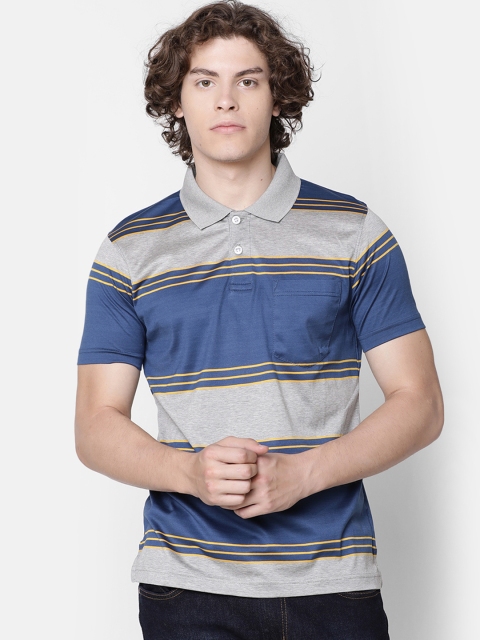 IMYOUNG Men Grey Colourblocked Polo Collar T-shirt