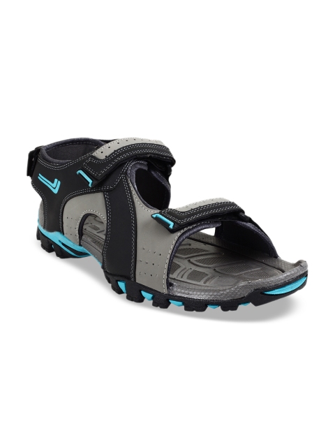 Yuuki Men Black & Teal Blue Sports Sandals