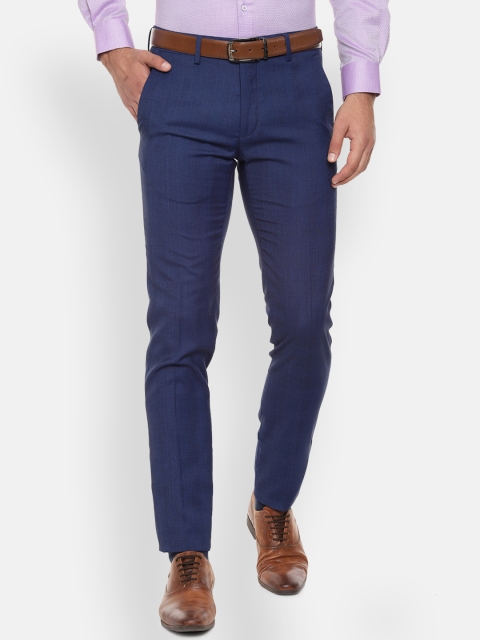 Van Heusen Men Blue Slim Fit Solid Formal Trousers