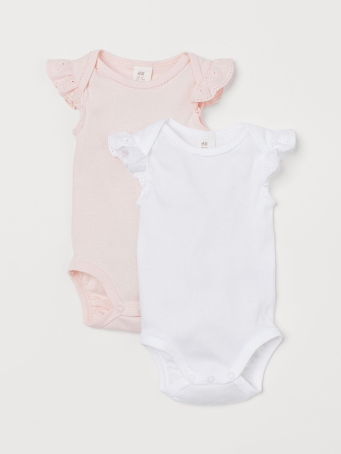 H&M Girls 2-Pack Lace-Sleeved Bodysuits, Pink