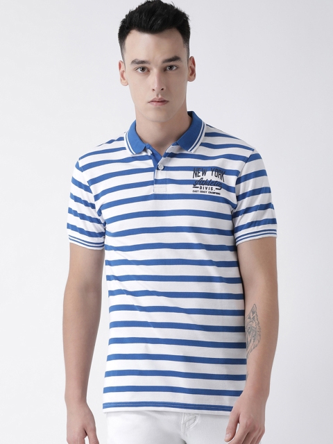 Club York Men Blue & White Striped Polo Collar T-shirt