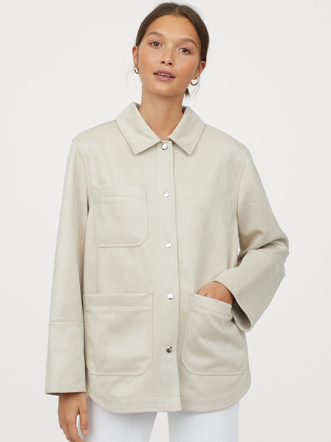H&M Off-White Imitation Suede Shirt Jacket