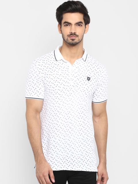 Mufti Men White Printed Polo Collar Pure Cotton T-shirt