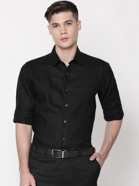 Linen Club Men Black Regular Fit Solid Formal Shirt
