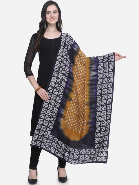 Satrani Navy Blue Batik Printed Poly Cotton Dupatta