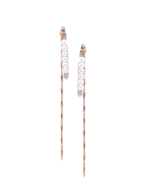 OOMPH Gold-Toned & White Jacket Contemporary Drop Earrings