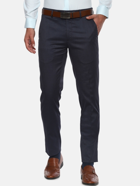 Van Heusen Men Navy Blue Slim Fit Solid Formal Trousers