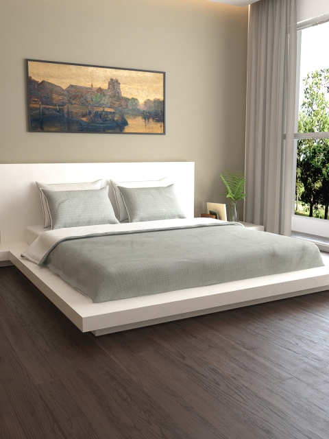 MARK HOME Silver-Toned & Grey Printed 200TC Bedding Set With Duvet Cover