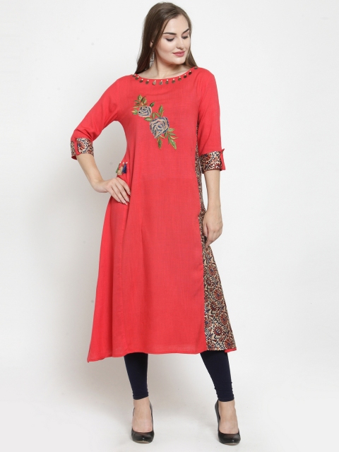 Purplicious Women Red Solid A-Line Kurta