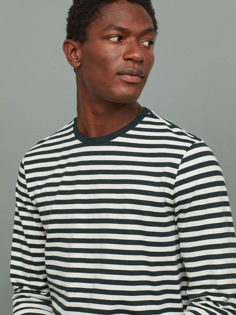H&M Men Green & White Striped Top