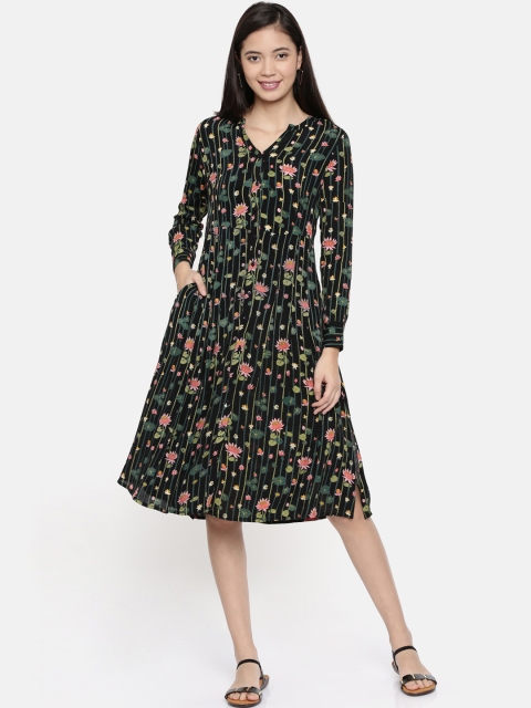 Chumbak Women Black & Pink Printed A-Line Dress