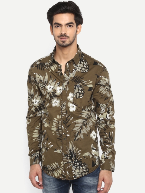 Mufti Men Brown Slim Fit Printed Casual Shirt