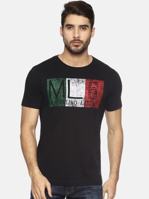 Masculino Latino Men Black Printed Round Neck T-shirt