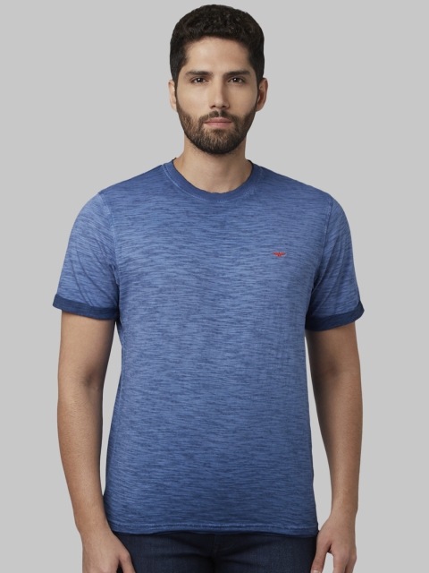 Park Avenue Men Blue Solid Round Neck T-shirt