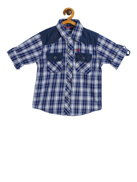 612 league Boys Blue & Off-White Regular Fit Checked Casual Shirt