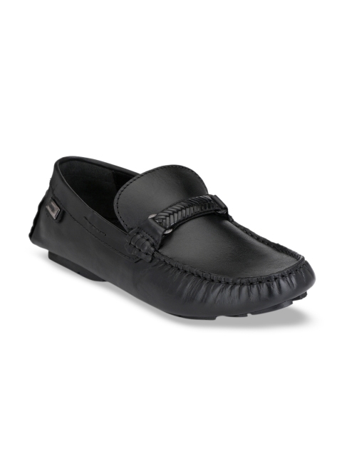Hitz Men Black Leather Driving Shoes
