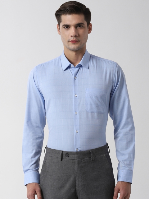 Peter England Men Blue Slim Fit Checked Formal Shirt