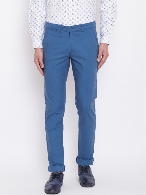 Canary London Men Blue Smart Slim Fit Solid Regular Linen Trousers