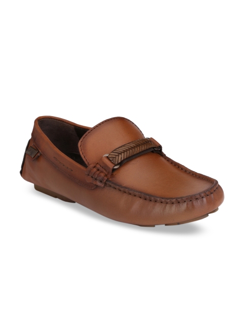 Hitz Men Tan Brown Leather Driving Shoes