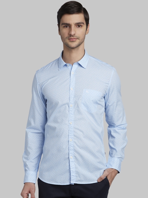 Parx Men Blue Slim Fit Printed Casual Shirt