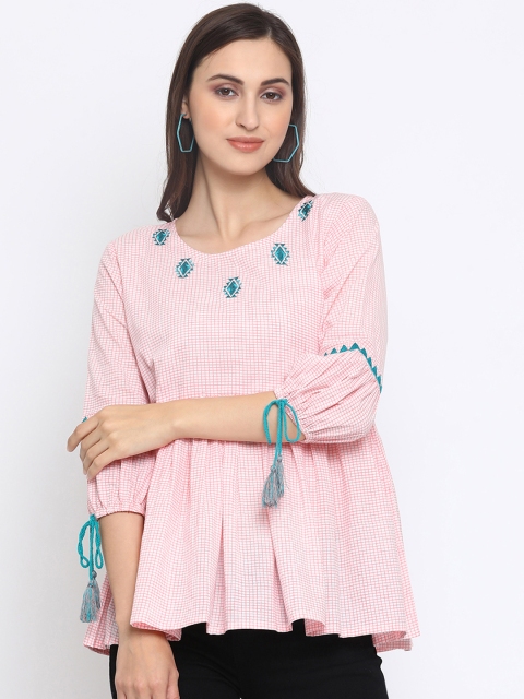 Azira Women Pink Checked Peplum Top