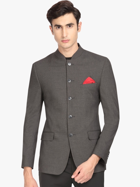 SUITLTD Men Grey Solid Slim-Fit Bandhgala Blazer