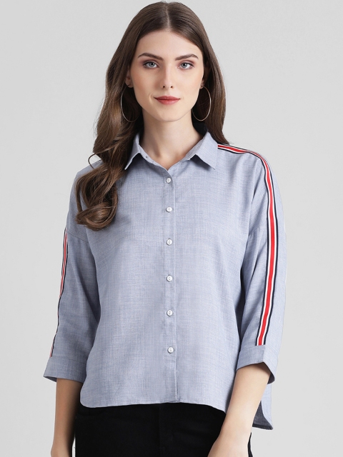 Zink London Women Blue Regular Fit Solid Casual Shirt