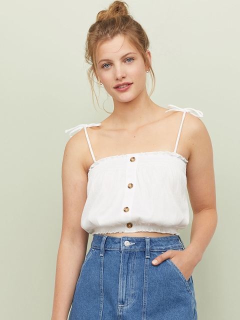 H&M Women White Smocked Strappy Top