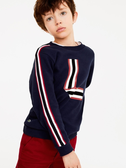 Lacoste Boys Navy Blue Striped Sweater