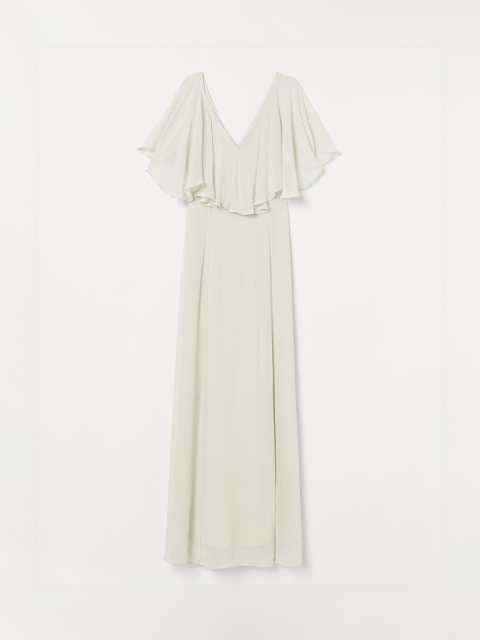 H&M Women Green Solid Long Chiffon Dress