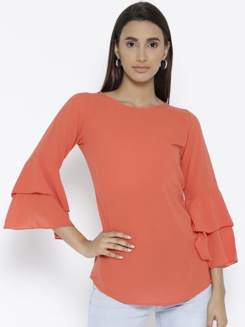 Cottinfab Women Peach-Coloured Solid Top