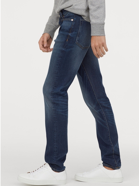 H&M Men Blue Solid Slim Straight Comfort Jeans