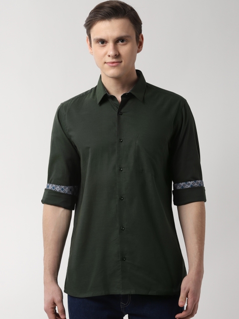 Peter England Men Olive Green Regular Fit Solid Casual Shirt