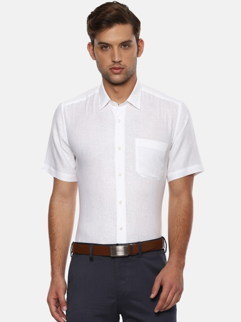 Louis Philippe Men White Slim Fit Solid Pure Linen Formal Shirt