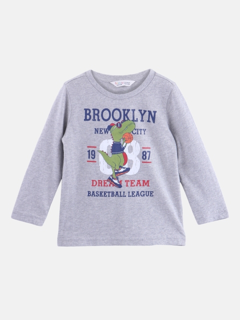 Beebay Boys Grey Printed Round Neck T-shirt