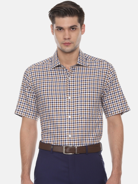 Louis Philippe Men Blue & Brown Regular Fit Checked Formal Shirt