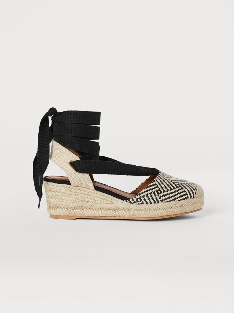 H&M Women Black Solid Wedge-heeled Espadrilles