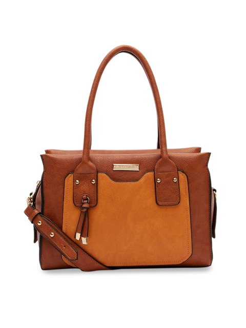 GIORDANO Mustard Yellow & Brown Colourblocked Handheld Bag