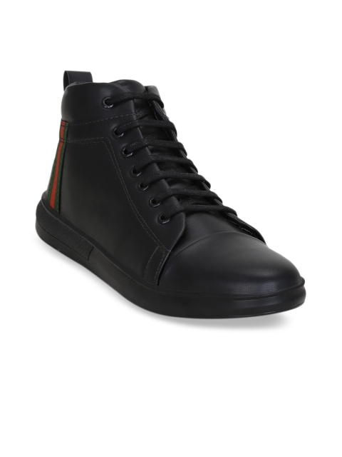 Get Glamr Men Black Solid Synthetic High-Top Sneakers