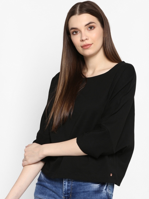 FOSH Women Black Solid Boxy Top