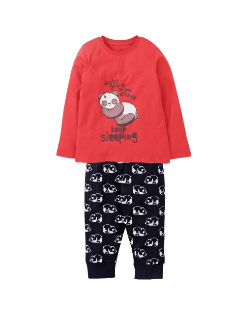KiddoPanti Boys Coral Red & Black Printed Night suit